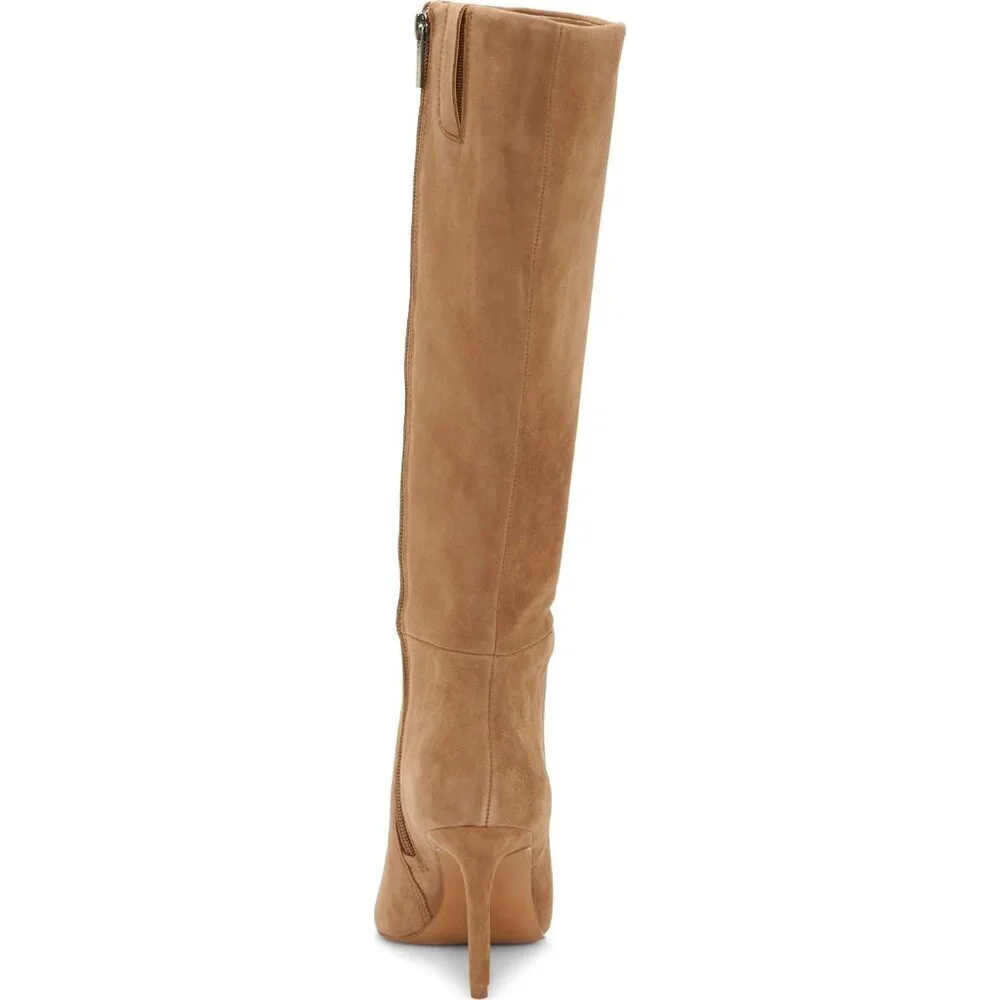 Women's Brown Rubber Arendie Knee-high Suede Side Zipper Boots